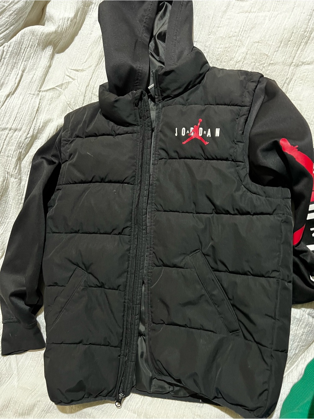 Jordan Black Puffer Jacket with Red Logo